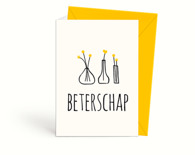 Wenskaart beterschap met bloemen